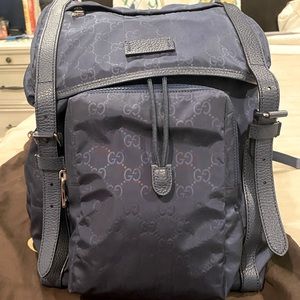 Gucci Nylon Monogram Light double Buckle Backpack - Navy